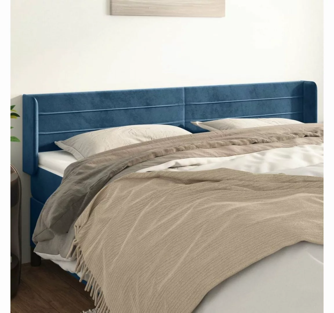 vidaXL Bett, Kopfteil mit Ohren Dunkelblau 203x16x78/88 cm Samt günstig online kaufen