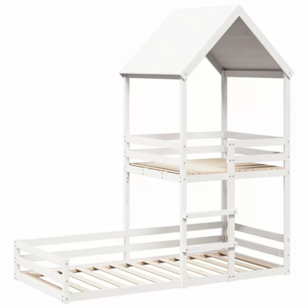 vidaXL Bett Etagenbett mit Dach Weiß 80x200 cm Massivholz Kiefer günstig online kaufen