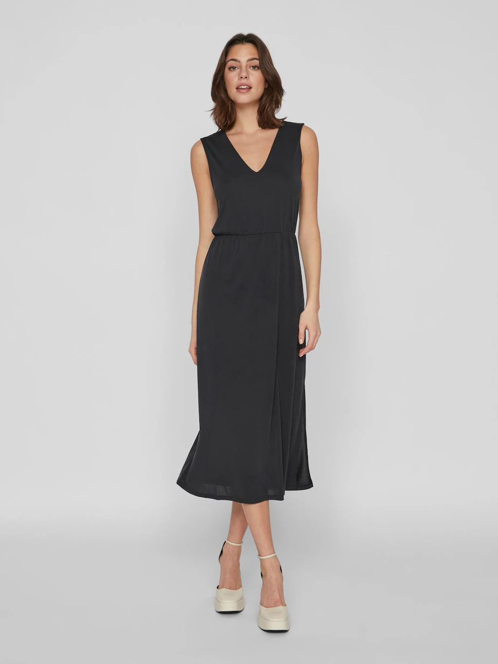 Vila Maxikleid "VIMODALA V-NECK S/L MIDI DRESS - NOOS" günstig online kaufen