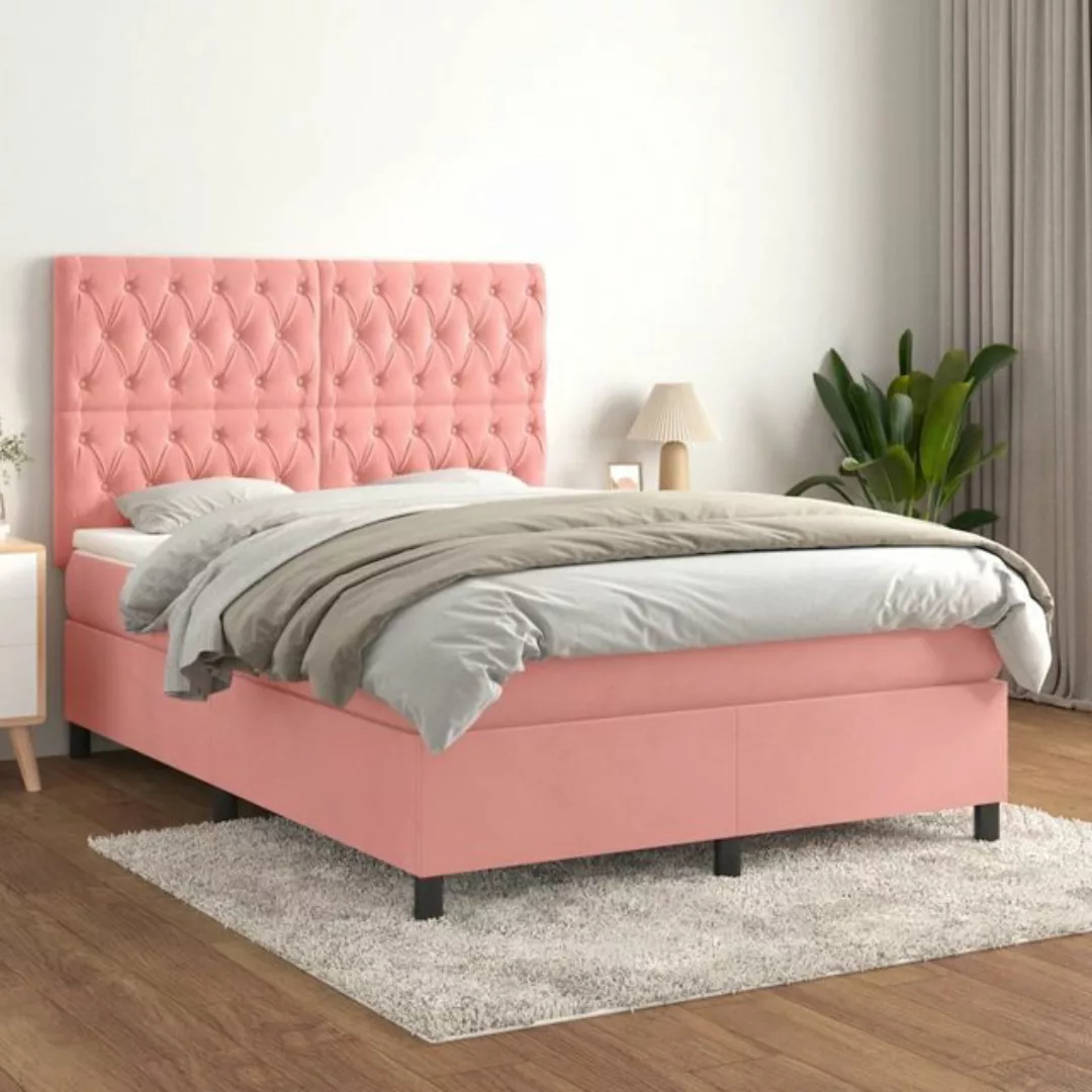 vidaXL Boxspringbett Boxspringbett mit Matratze Rosa 140x200 cm Samt Bett B günstig online kaufen