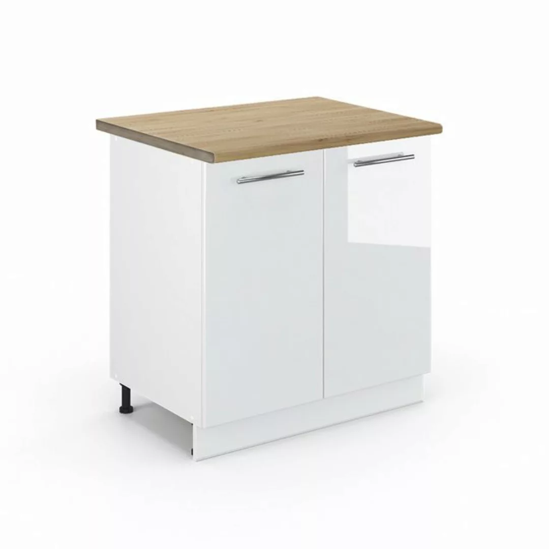 Vicco Spülenunterschrank Fame-Line, Weiß Hochglanz/Weiß, 80 cm mit Regal, A günstig online kaufen