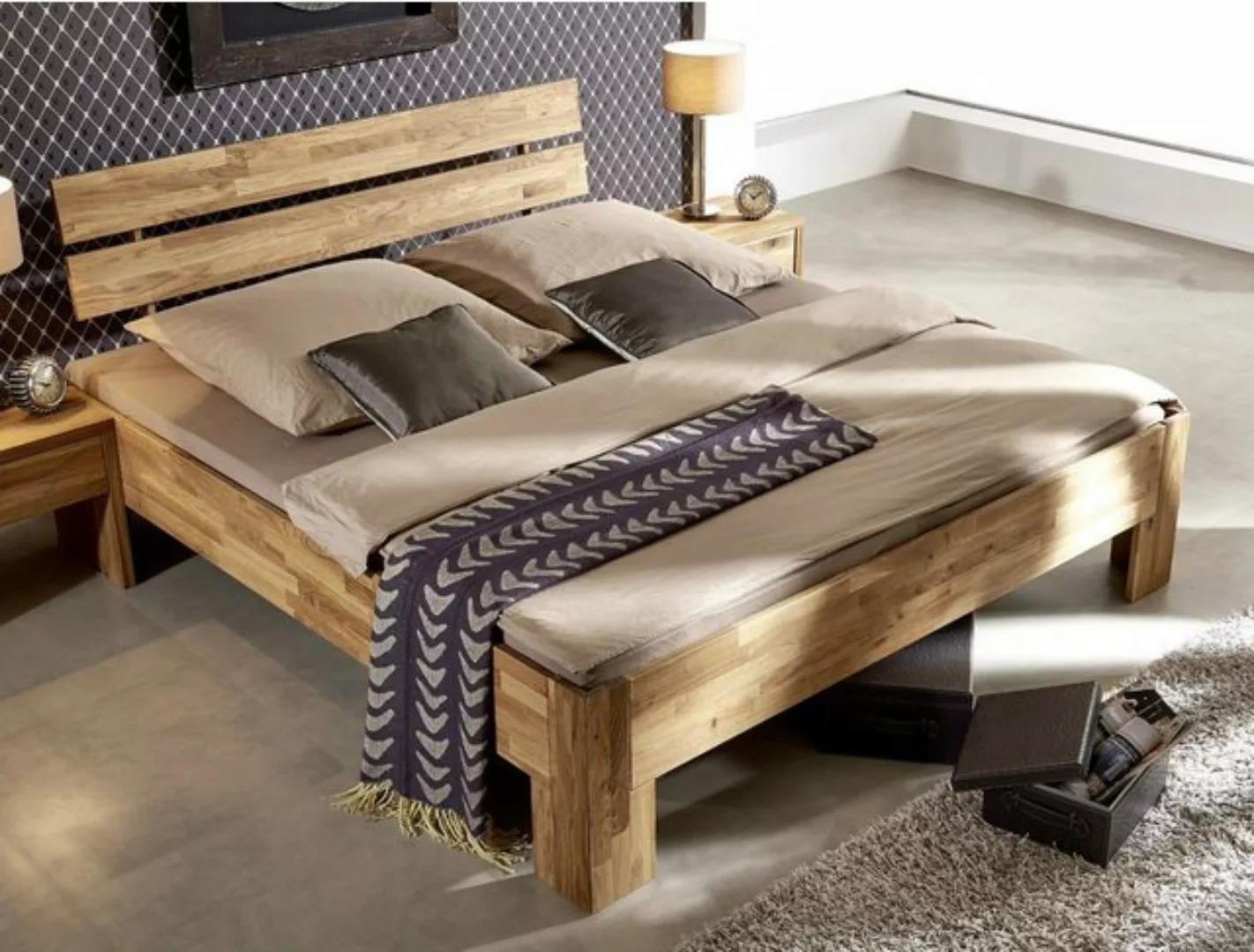 Main Möbel Massivholzbett Bett 'Ella' 140x200cm Komforthöhe Wildeiche geölt günstig online kaufen