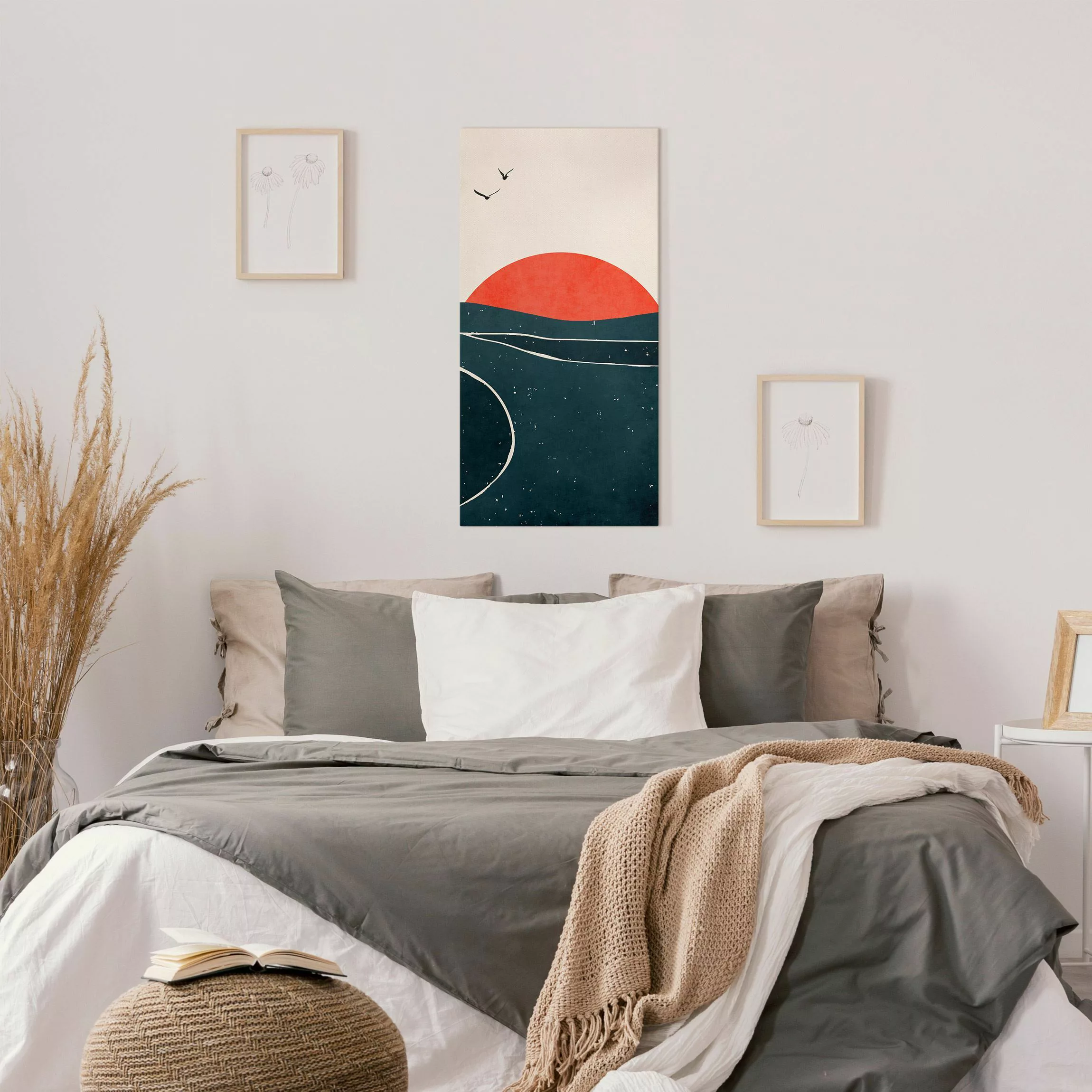 Leinwandbild Meer vor rotem Sonnenuntergang günstig online kaufen