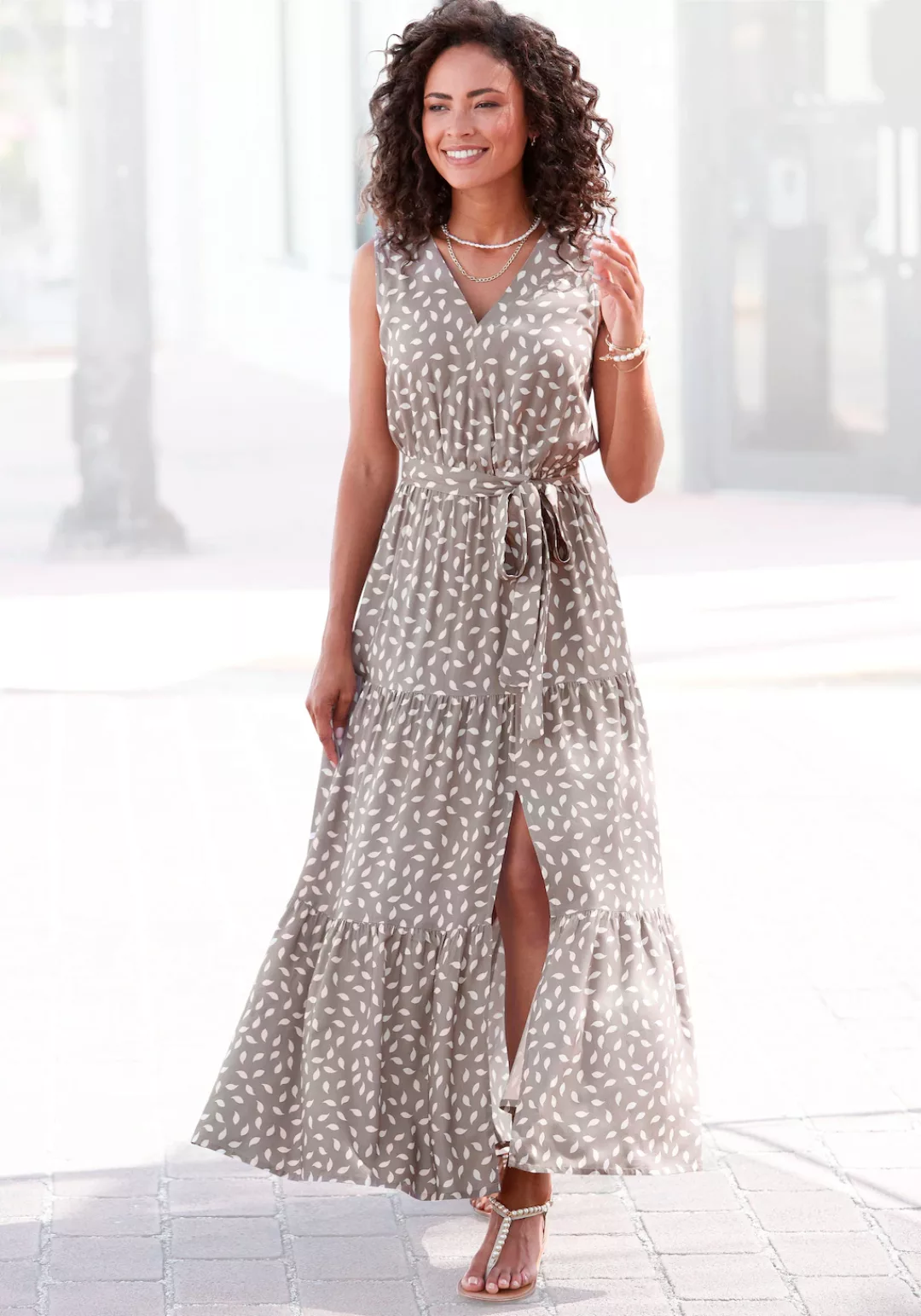 Vivance Maxikleid (mit Bindegürtel) und Alloverdruck, Sommerkleid mit Schli günstig online kaufen