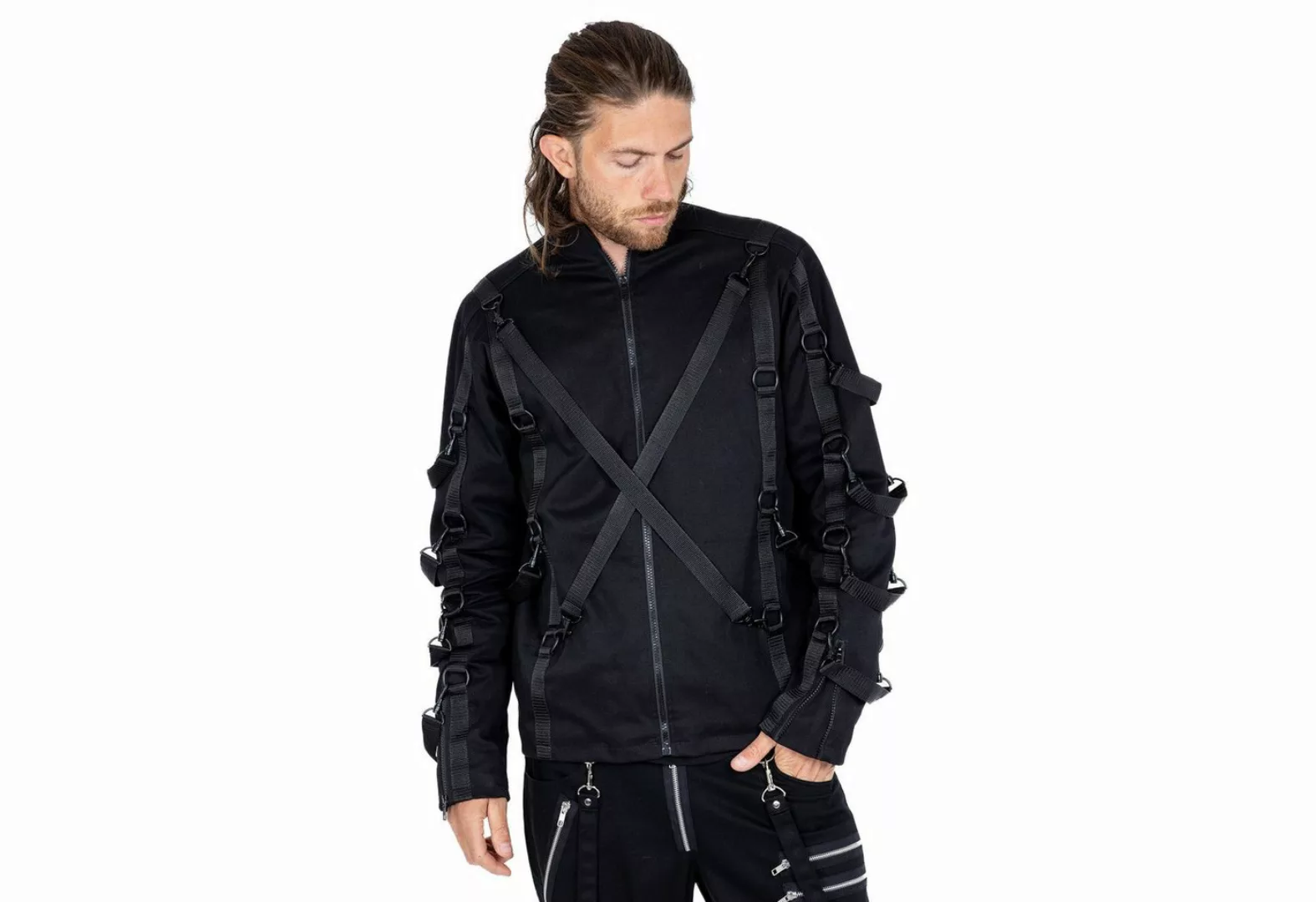 Chemical Black Blouson Bind Me Industrial Gothic Metal Karabiner Riemen günstig online kaufen