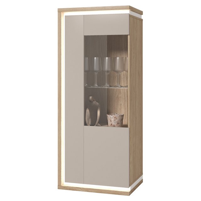 Lomadox Vitrine DRACHTEN-83 Vitrinenschrank Eiche kaschmir Modern 135cm hoc günstig online kaufen