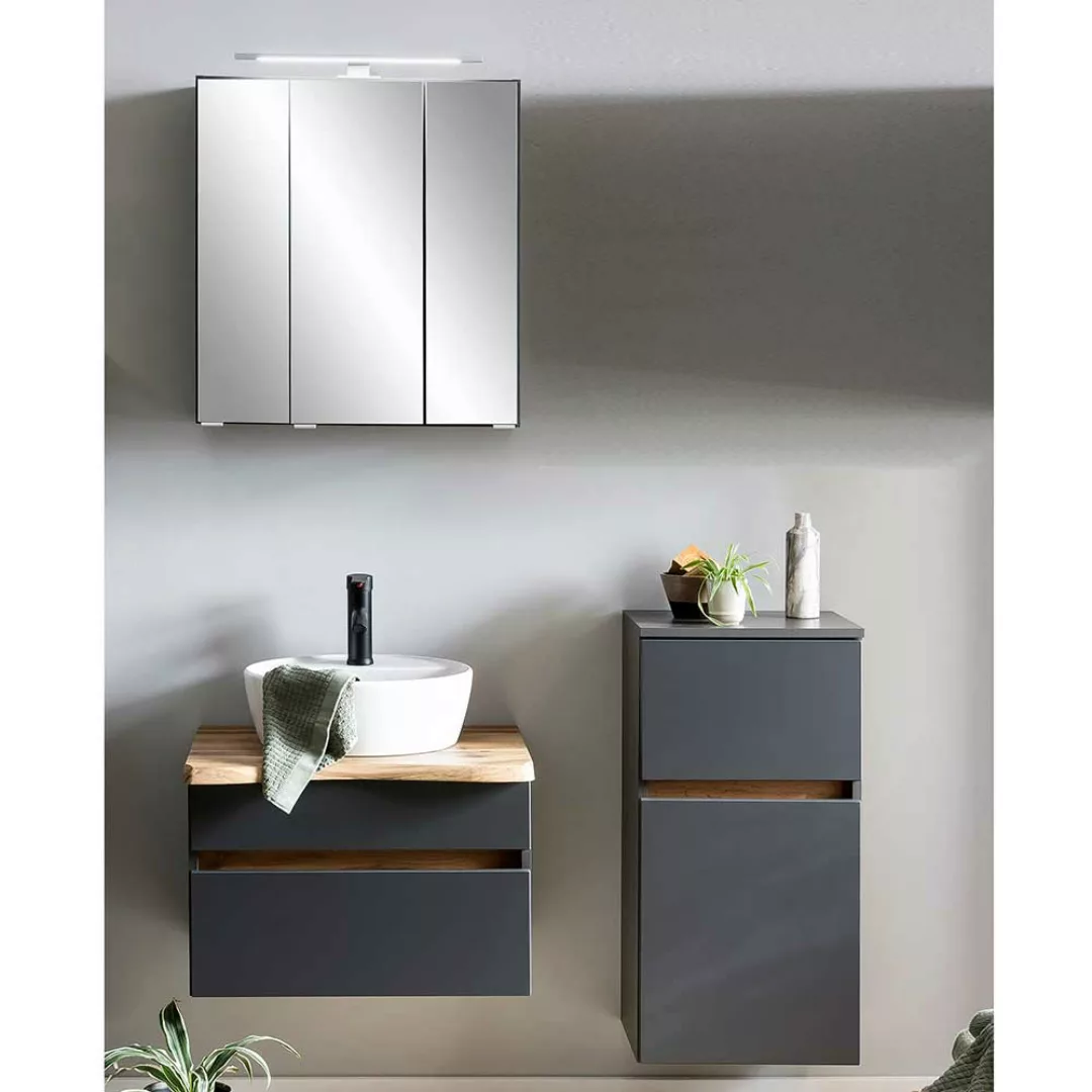 Waschplatz-Set mit Spiegelschrank in Dunkelgrau Wildeichefarben (dreiteilig günstig online kaufen