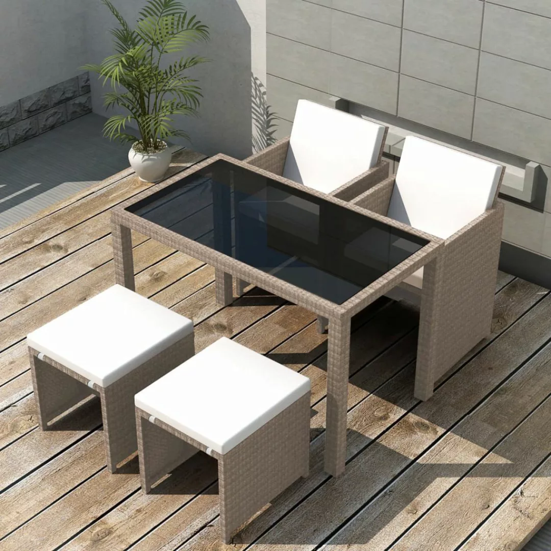 5-tlg. Garten-essgruppe Mit Auflagen Poly Rattan Beige günstig online kaufen