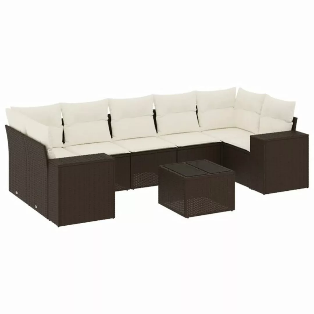 vidaXL Sofaelement 8-tlg. Garten-Sofagarnitur mit Kissen Braun Poly Rattan günstig online kaufen