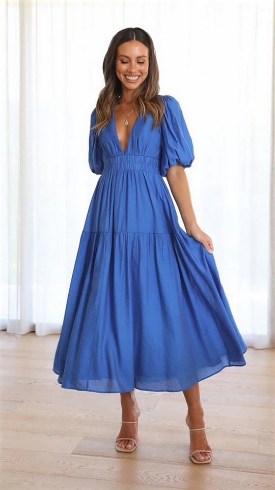 BlauWave Dirndl Taillenverschlankendes Kleid mit V-Ausschnitt für Frauen (1 günstig online kaufen