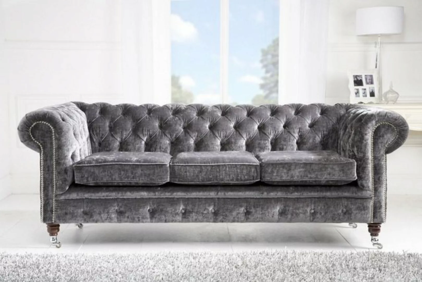 JVmoebel Sofa Luxus Samt Chesterfield Sofa Couch Polster 3Sitzer Textil günstig online kaufen