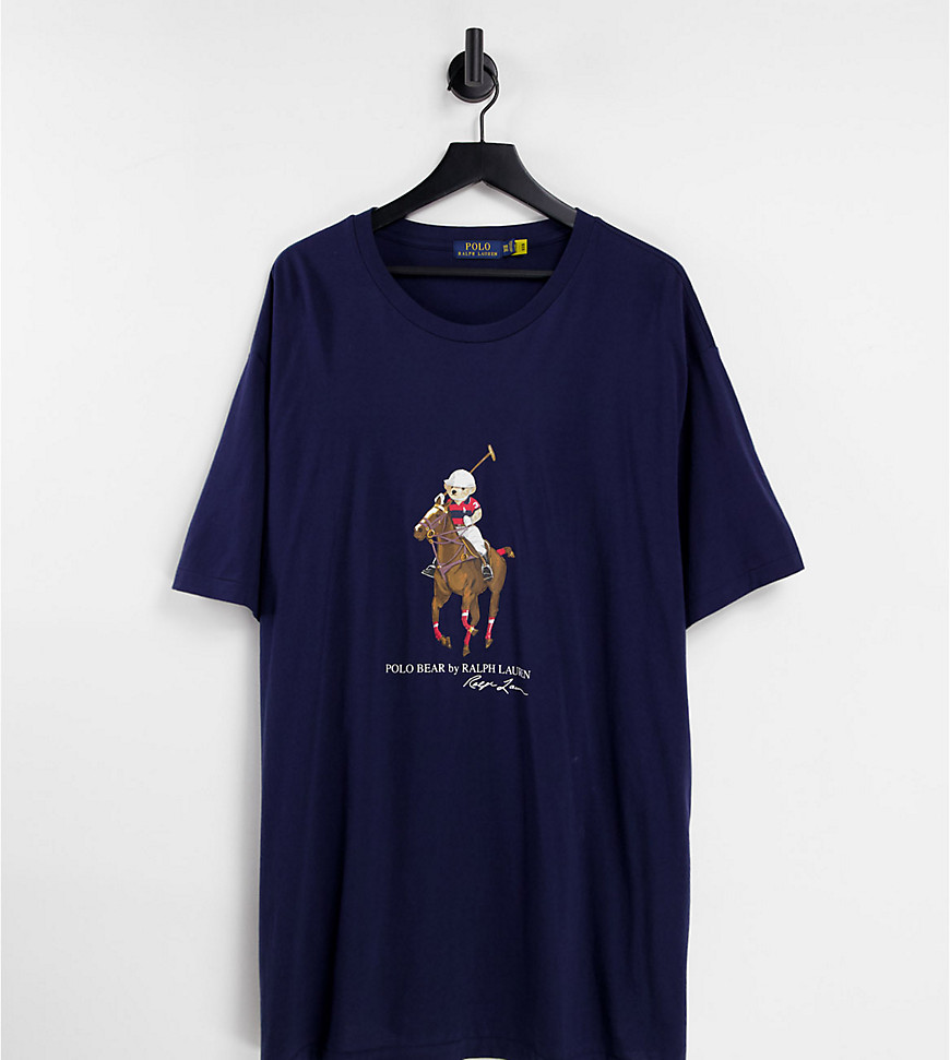 Polo Ralph Lauren Big & Tall – T-Shirt in Marineblau mit Bären-Polospieler- günstig online kaufen