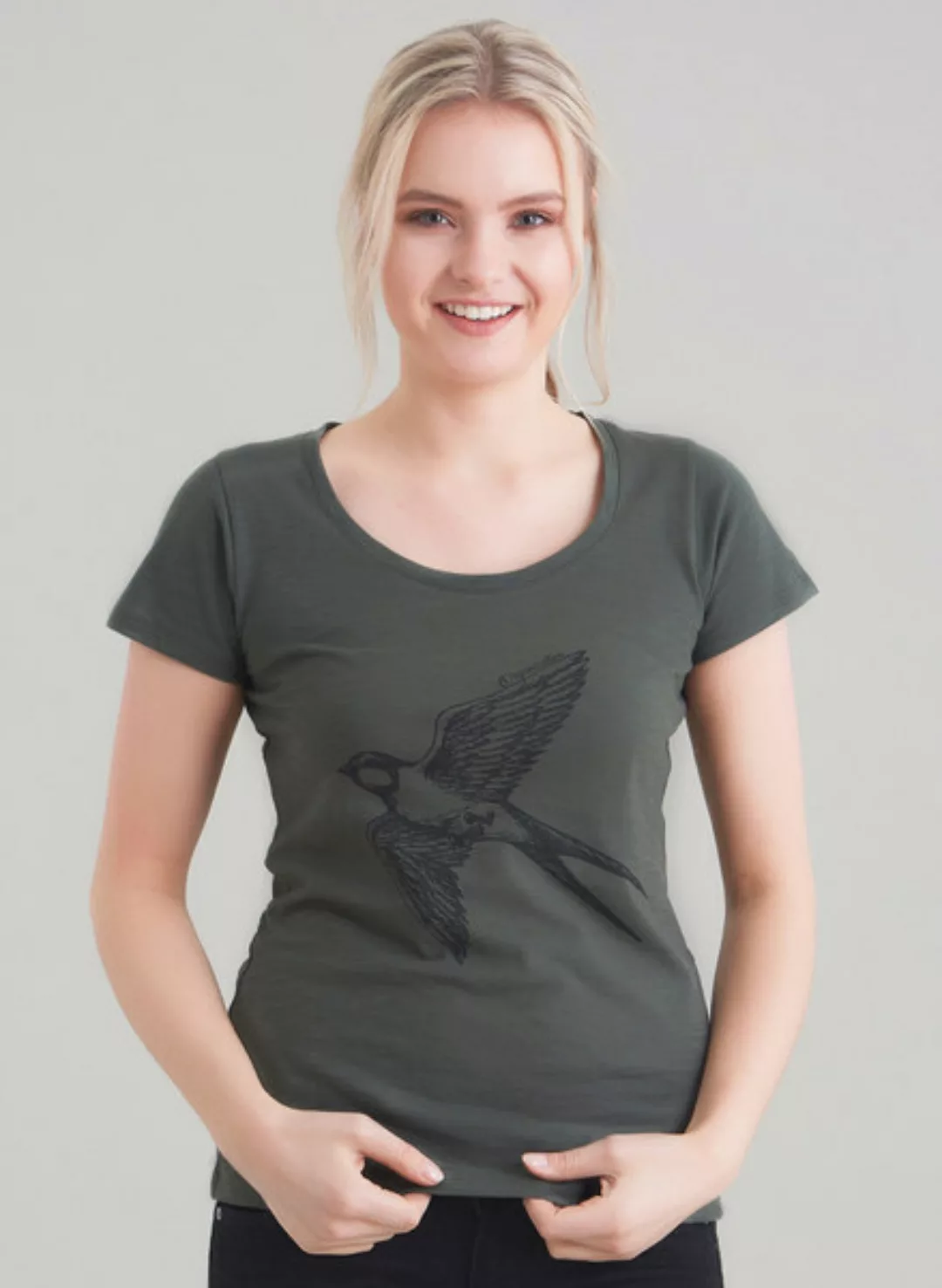 Damen Tshirt Vorne Mit Vogel-druck günstig online kaufen
