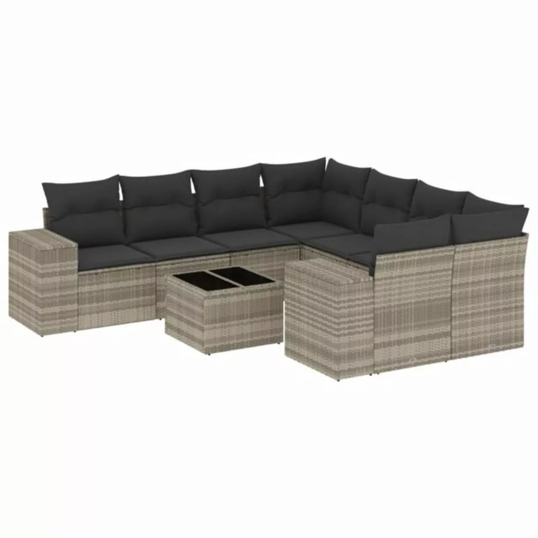 vidaXL Sofaelement 9-tlg. Garten-Sofagarnitur mit Kissen Hellgrau Poly Ratt günstig online kaufen