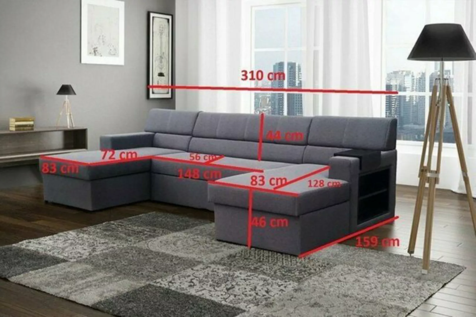 JVmoebel Ecksofa, Design Ecksofa Markos U-form Bettfunktion Couch günstig online kaufen