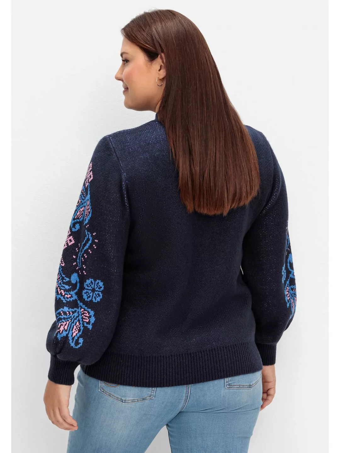 sheego by Joe Browns Stehkragenpullover "Große Größen", mit floralem Jacqua günstig online kaufen