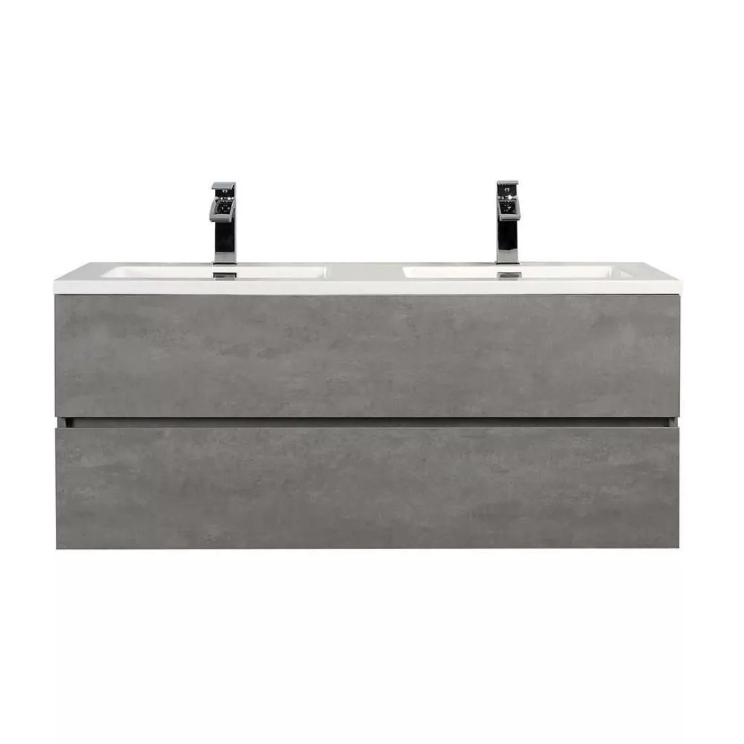 Waschbeckenschrank in Beton Grau Nachbildung 120 cm breit günstig online kaufen