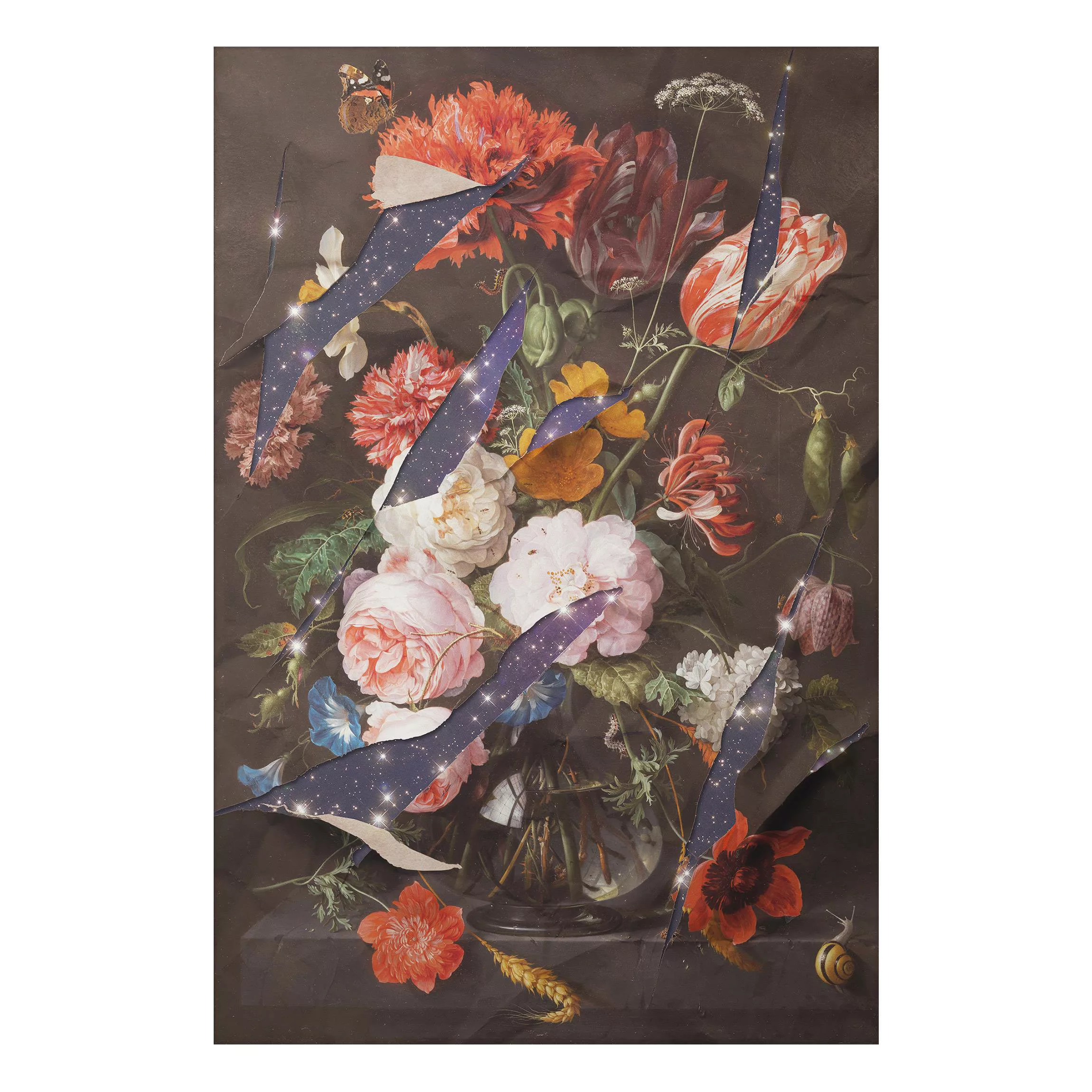 Alu-Dibond Bild Blumen - Hochformat 2:3 Blumen mit Galaxie günstig online kaufen