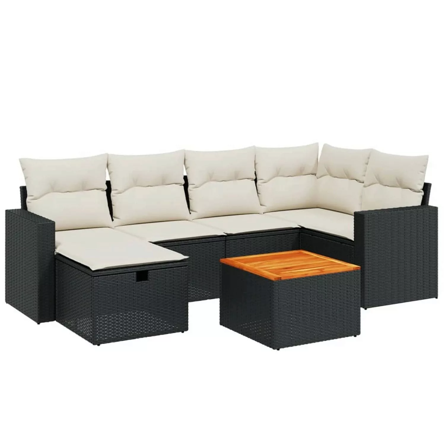 vidaXL 7-tlg Garten-Sofagarnitur mit Kissen Schwarz Poly Rattan Modell 163 günstig online kaufen