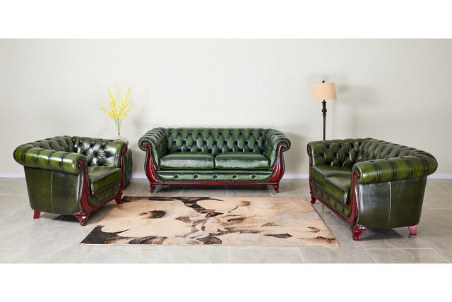 Salottini Polstergarnitur Chesterfield Manchester Sofagarnitur 3/2/1 Grün L günstig online kaufen