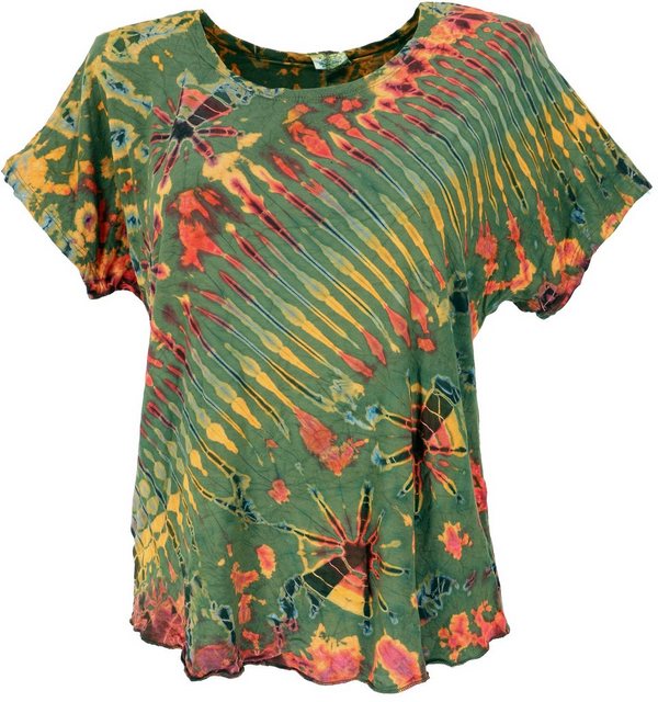 Guru-Shop T-Shirt Batik T-Shirt, Tie Dye Blusentop - olivgrün Festival, Eth günstig online kaufen