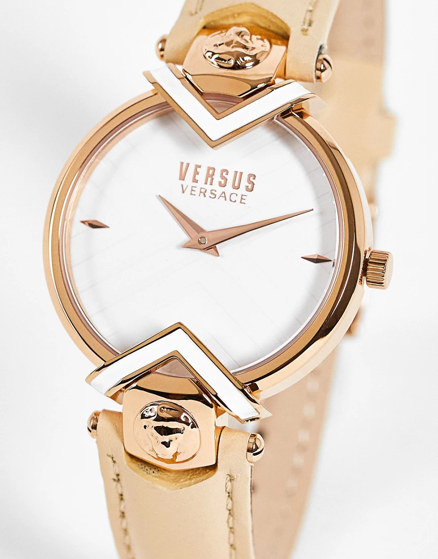 Versus Versace – Armbanduhr mit Armband aus Echtleder in Creme und weißem Z günstig online kaufen