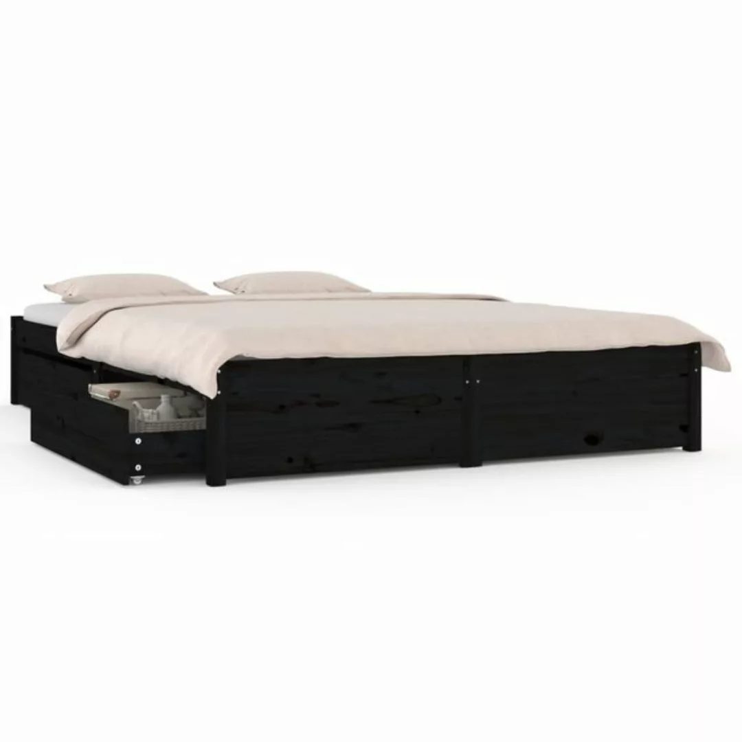vidaXL Bettgestell Bett mit Schubladen Schwarz 140x190 cm Bett Bettrahmen B günstig online kaufen