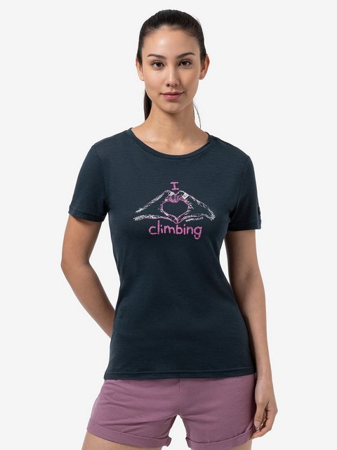 SUPER.NATURAL T-Shirt für Damen, Merino I LOVE CLIMBING Kletter Motiv, akti günstig online kaufen