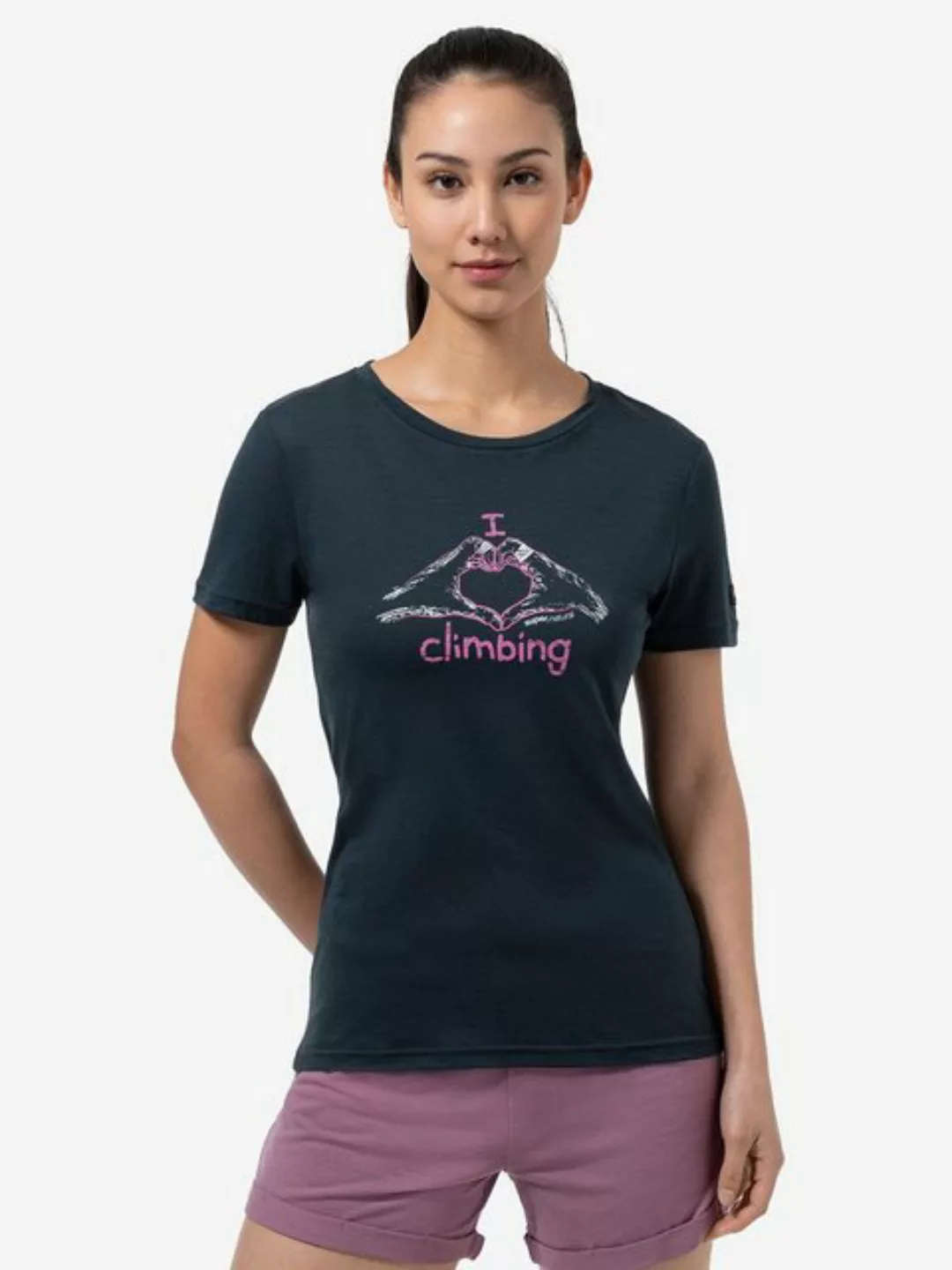 SUPER.NATURAL T-Shirt für Damen, Merino I LOVE CLIMBING Kletter Motiv, akti günstig online kaufen
