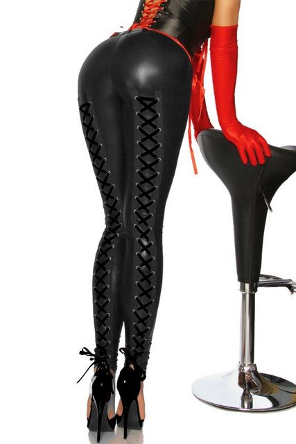 Leggings Wetlook-Leggings mit Schnürung in schwarz günstig online kaufen