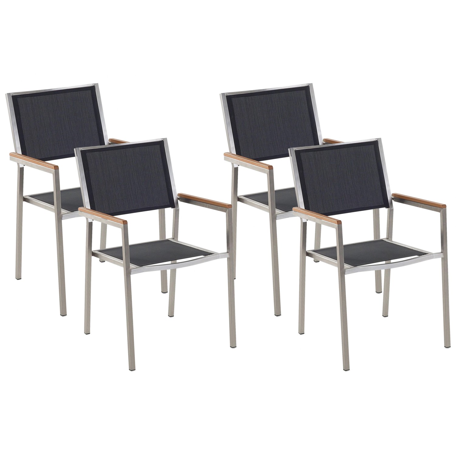 Beliani Gartenstuhl Schwarz Silber Heller Holzfarbton 58x55x87 günstig online kaufen