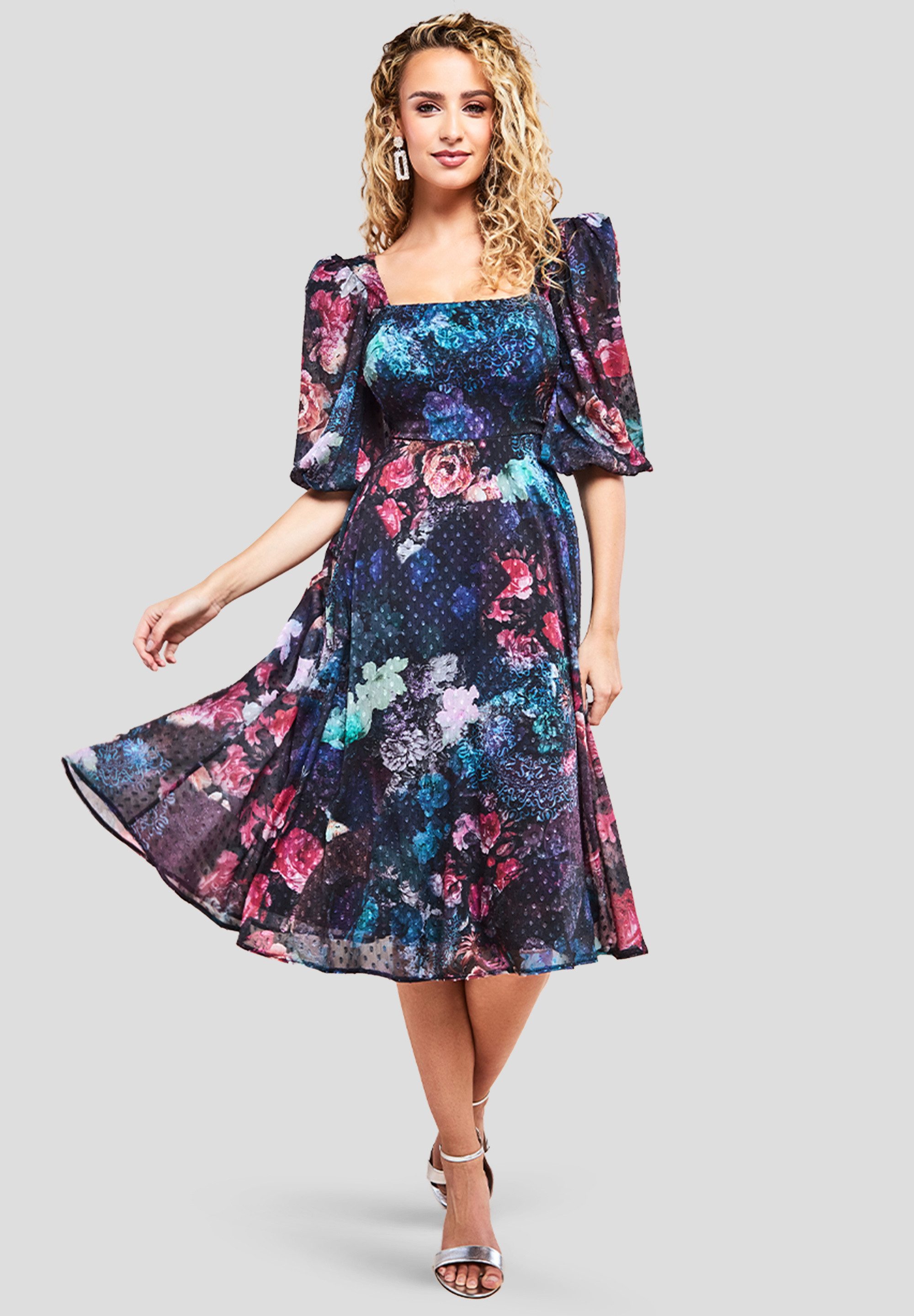 Goddiva Midikleid Puff Sleeve Shirred Back günstig online kaufen