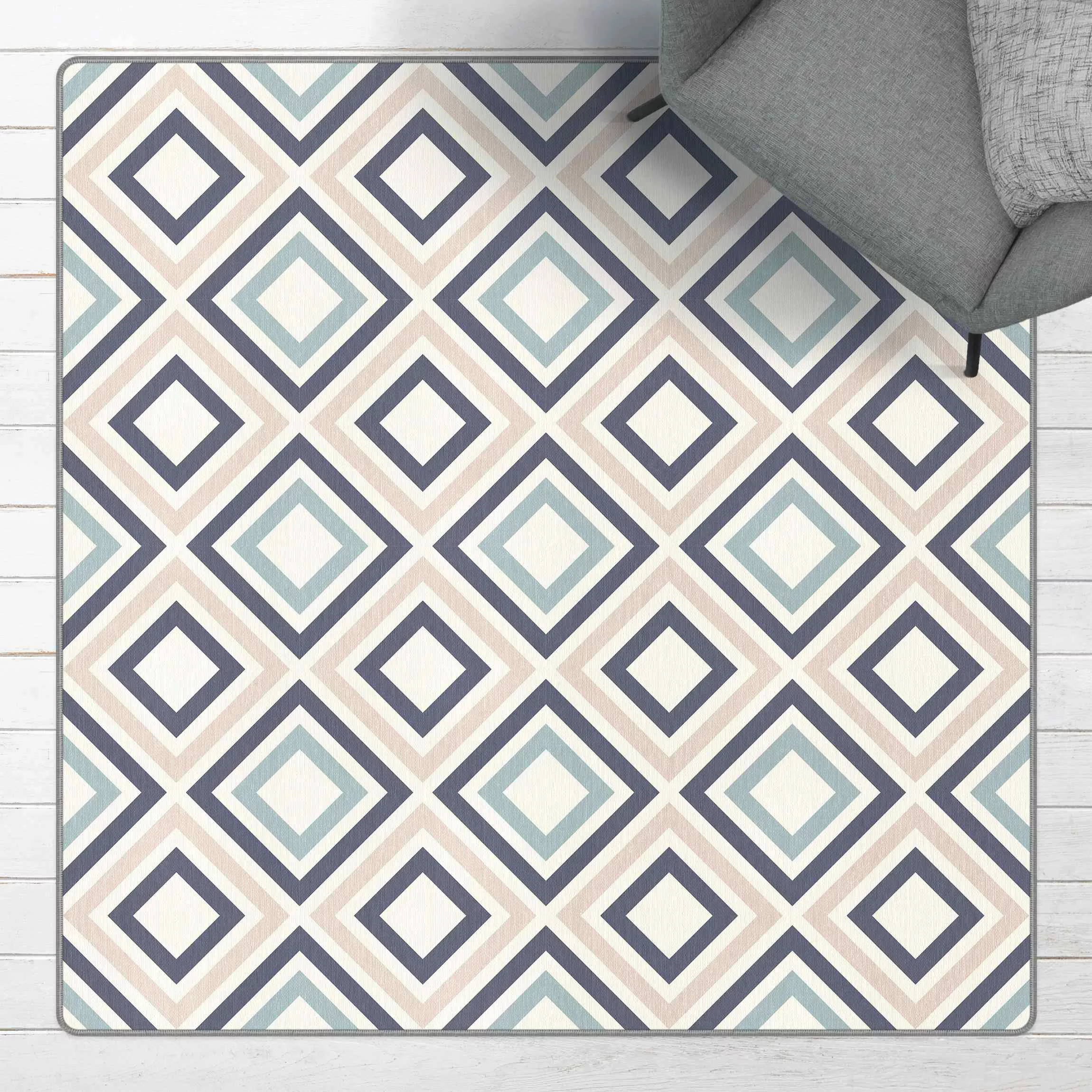 Teppich Geometrisches Muster aus gerahmten Quadraten günstig online kaufen
