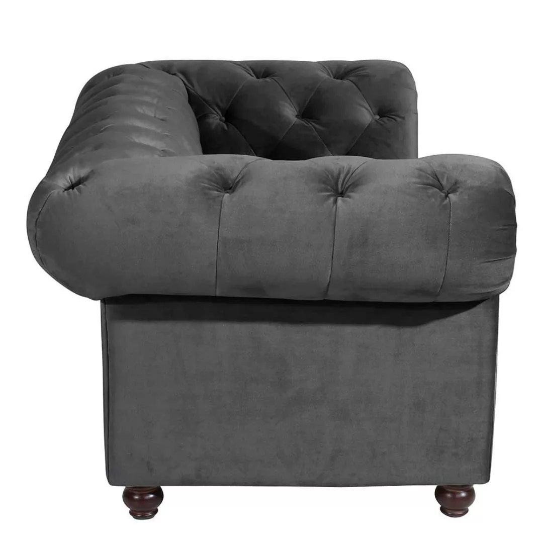 2er Sofa Samtvelours Anthrazit im Chesterfield Look 196 cm breit günstig online kaufen