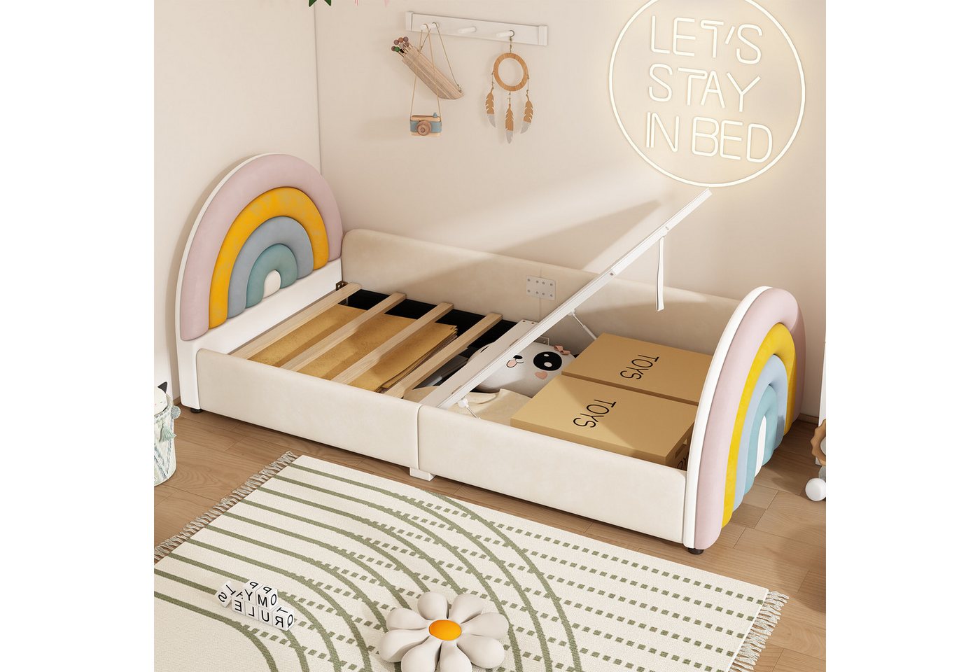MODFU Kinderbett Polsterbett, Regenbogenform (Lattenrost hochklappbar, groß günstig online kaufen