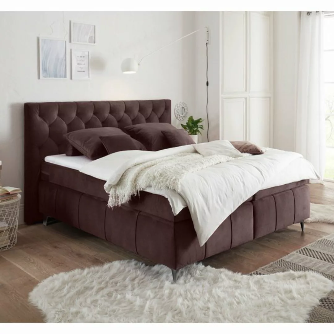 Lomadox Boxspringbett PETARE-09, Bett 180x200 cm dunkel rot Härtegrad H2 in günstig online kaufen