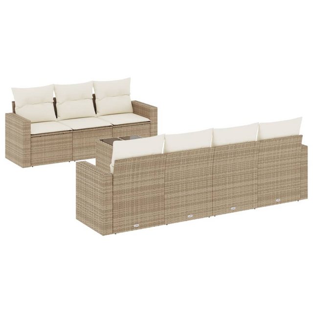 vidaXL Sofaelement 8-tlg. Garten-Sofagarnitur mit Kissen Beige Poly Rattan günstig online kaufen