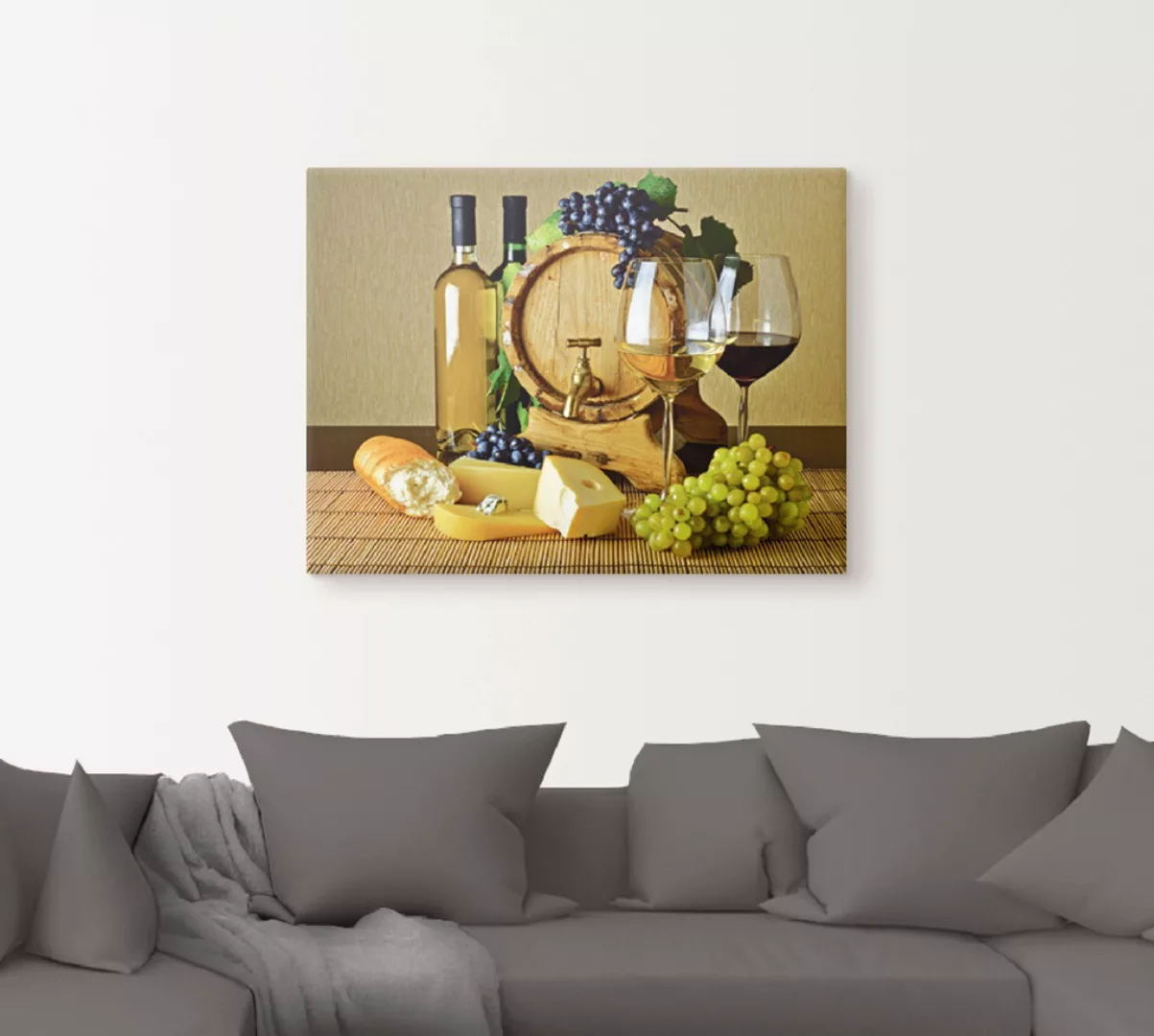 Artland Wandbild "Käse, Wein und Trauben", Lebensmittel, (1 St.) günstig online kaufen
