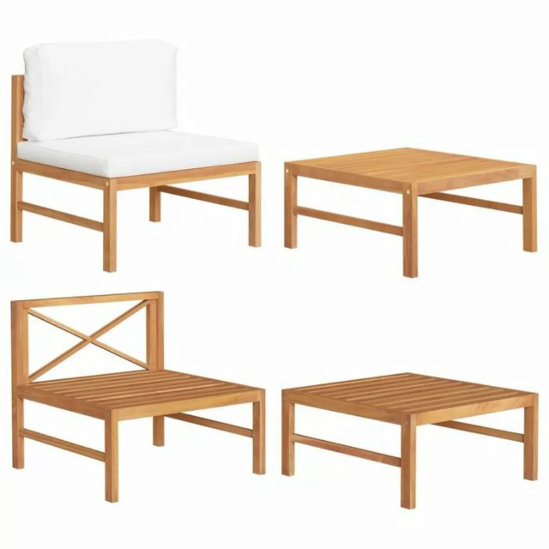 2-tlg. Garten-lounge-set Mit Creme Kissen Teakholz günstig online kaufen