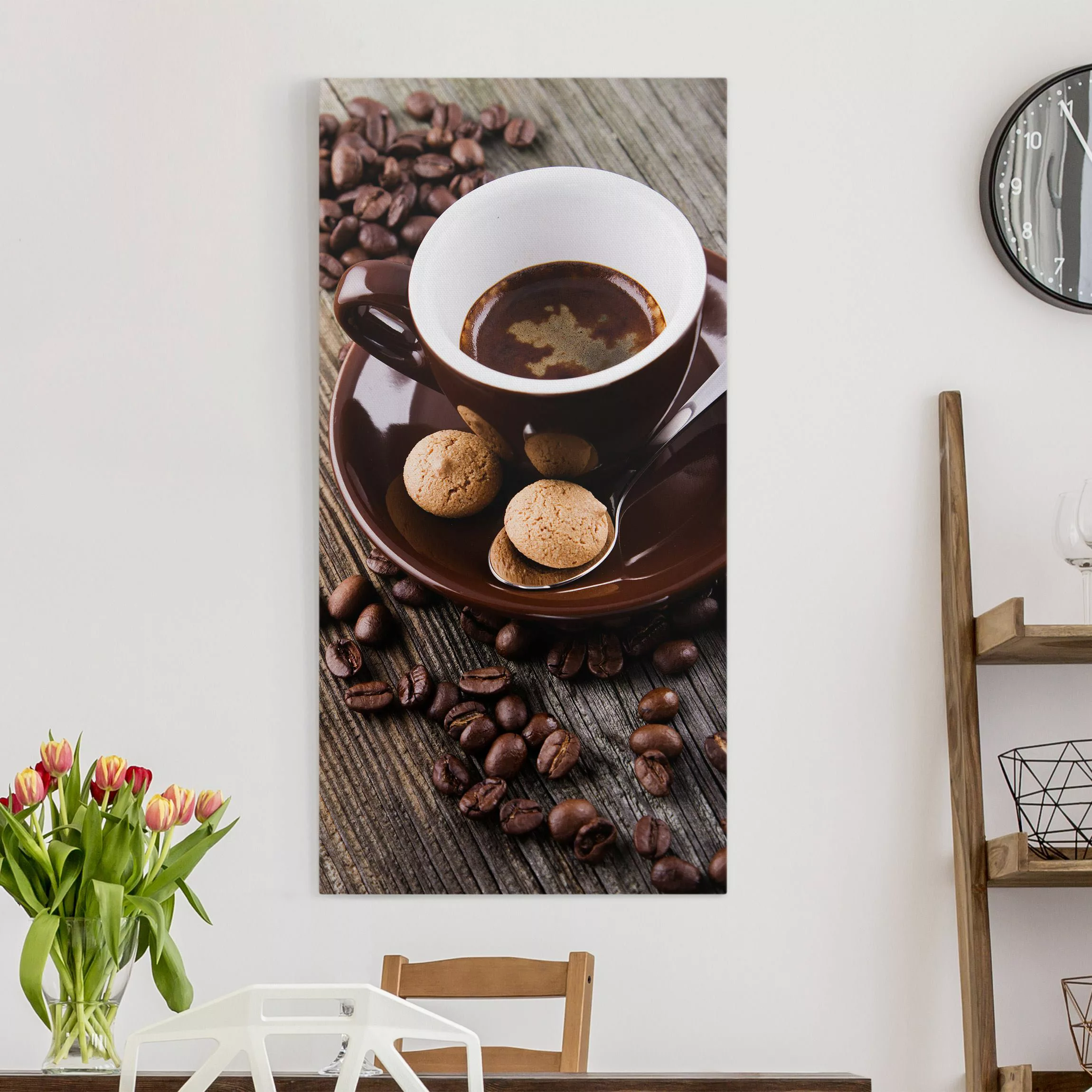 Leinwandbild Kaffeetasse mit Kaffeebohnen günstig online kaufen