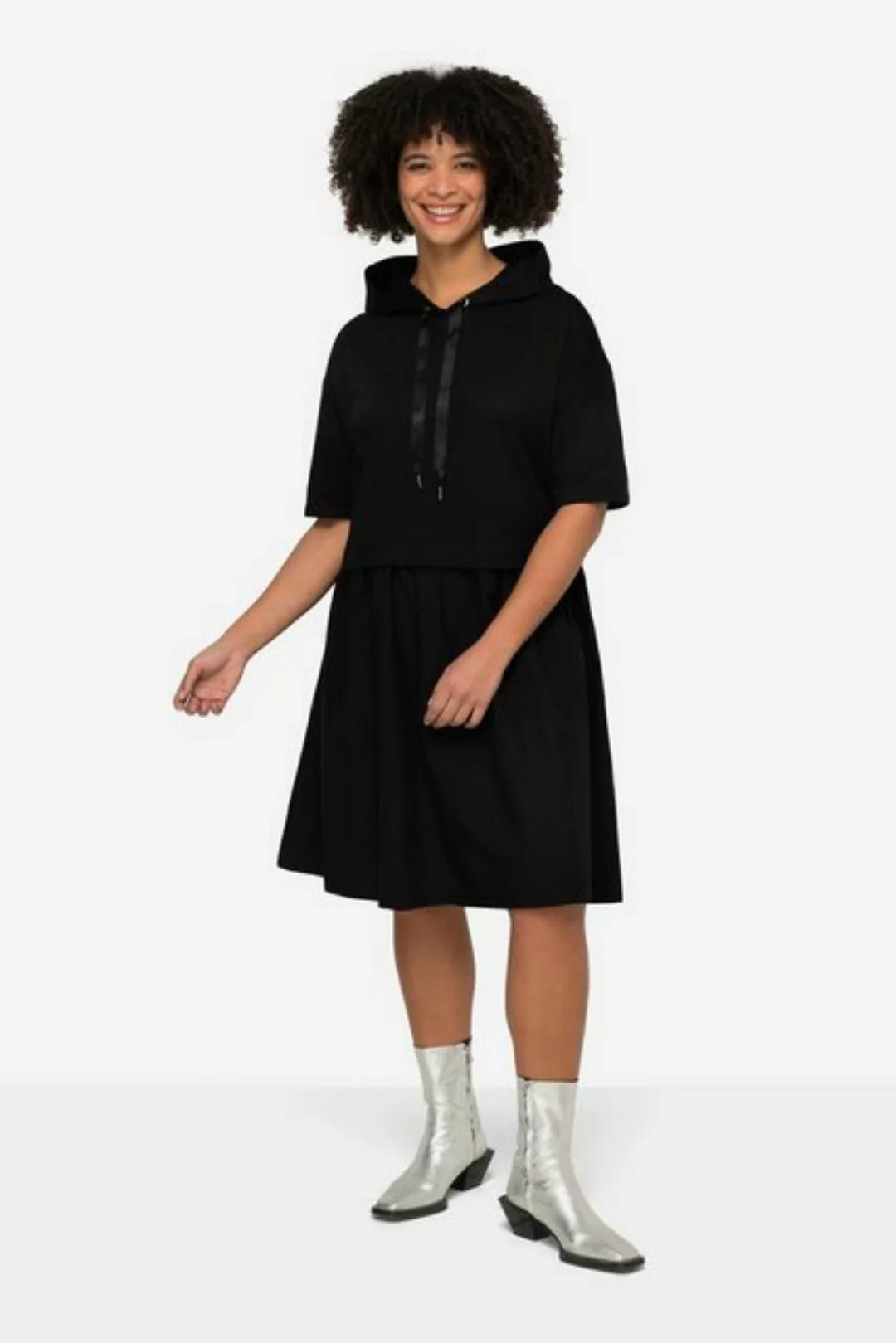 Angel of Style Jerseykleid Kleid oversized Materialmix Kapuze Halbarm günstig online kaufen