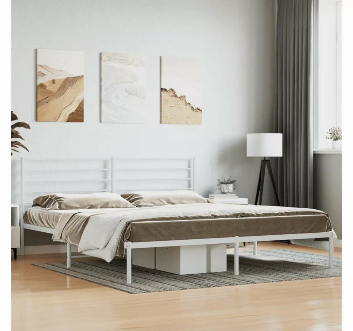 furnicato Bett Bettgestell mit Kopfteil Metall Weiß 200x200 cm günstig online kaufen