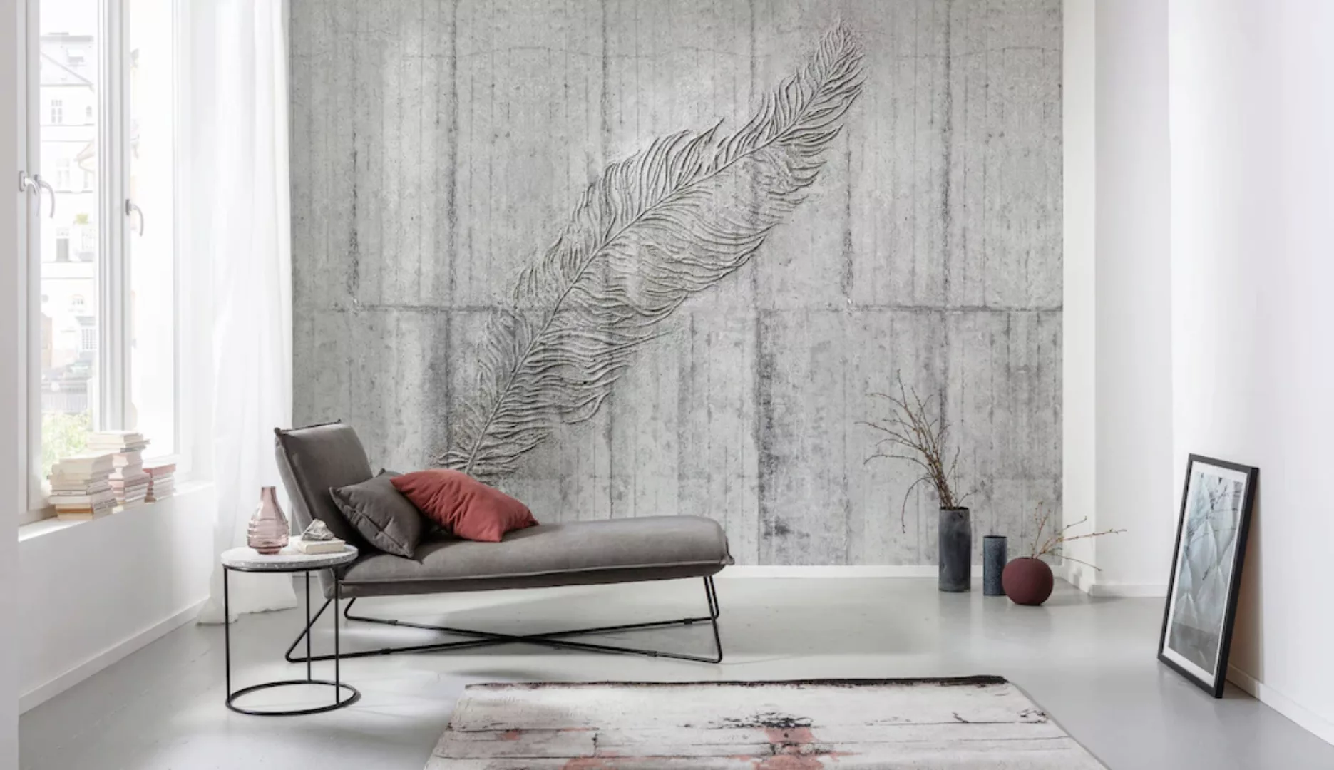 KOMAR Vlies Fototapete - Concrete Feather  - Größe 350 x 250 cm mehrfarbig günstig online kaufen