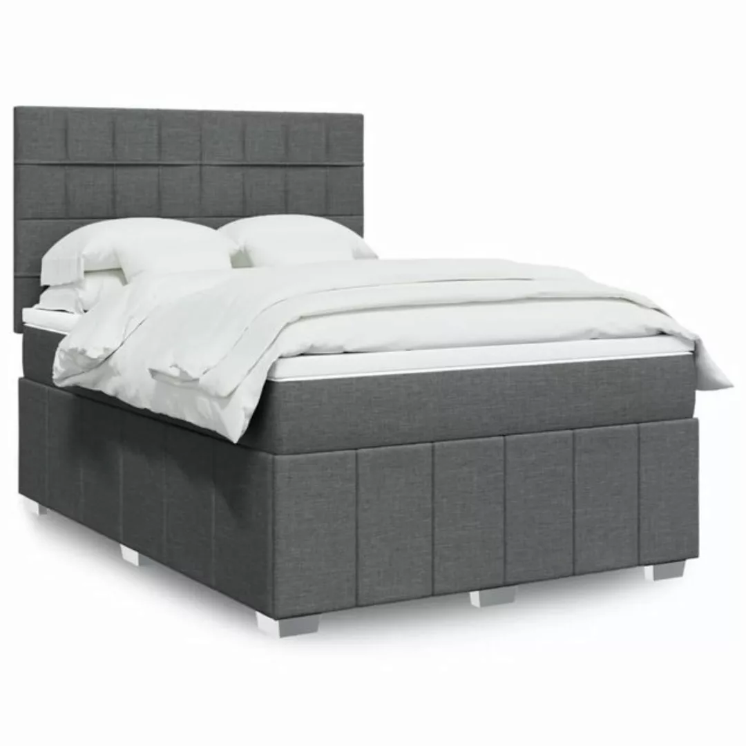 vidaXL Boxspringbett, Boxspringbett mit Matratze Dunkelgrau 140x200 cm Stof günstig online kaufen