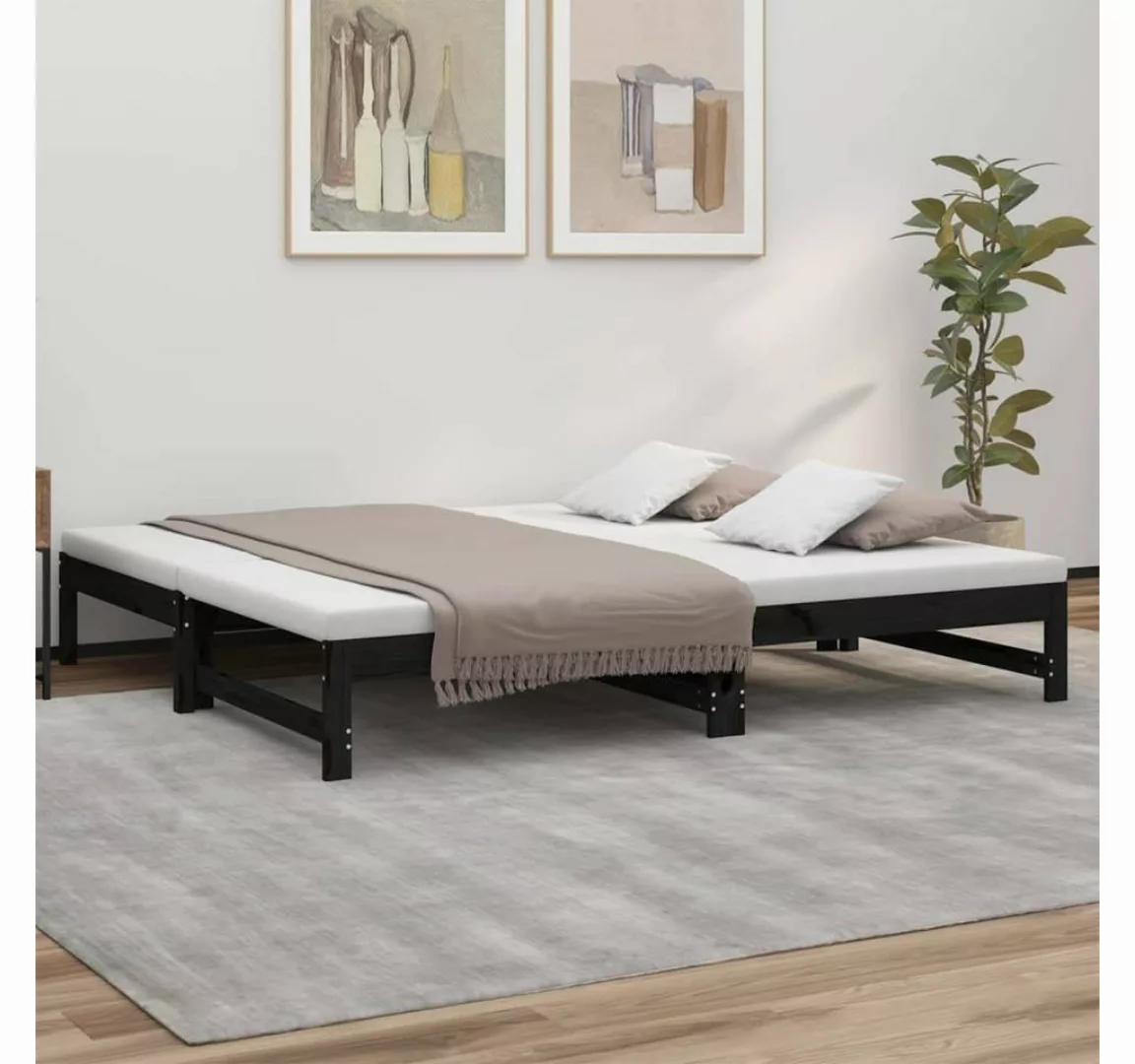 vidaXL Bett Tagesbett Ausziehbar Schwarz 2x(90x190) cm Massivholz Kiefer günstig online kaufen