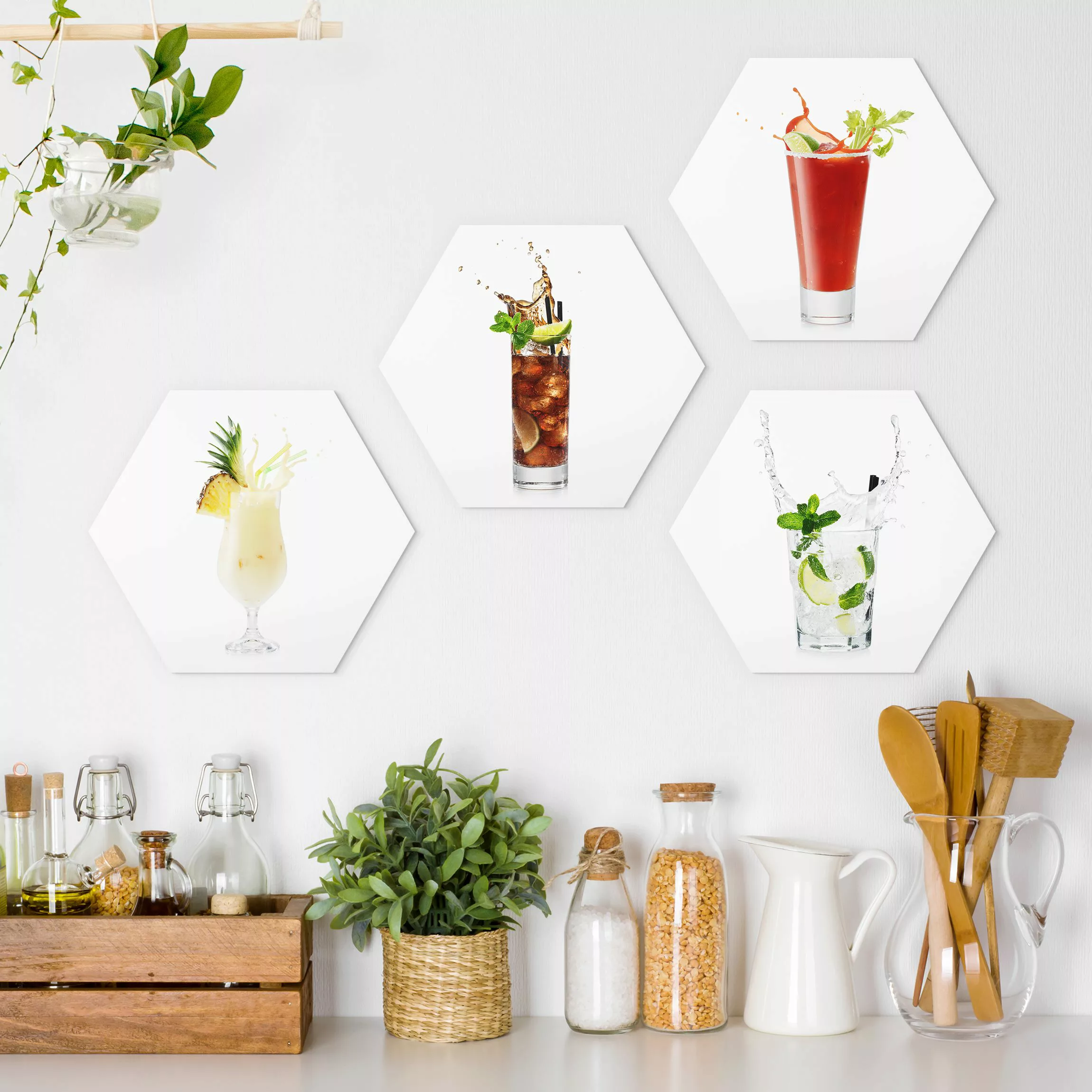 4-teiliges Hexagon-Forexbild Cocktail Splash Set I günstig online kaufen