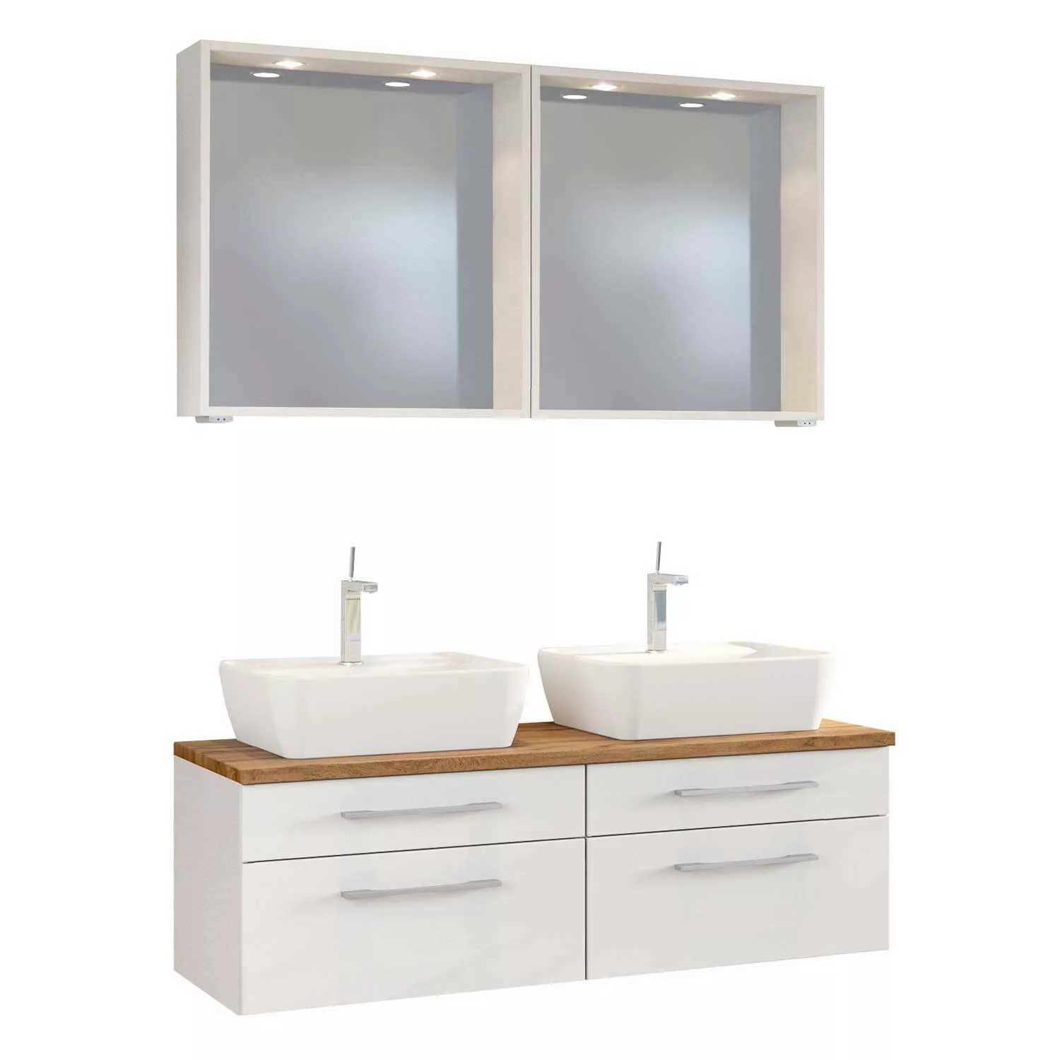 Doppel-Waschplatz 120 cm Set inkl. LED-Spiegelpaneele & 2x Keramik Aufsatzw günstig online kaufen