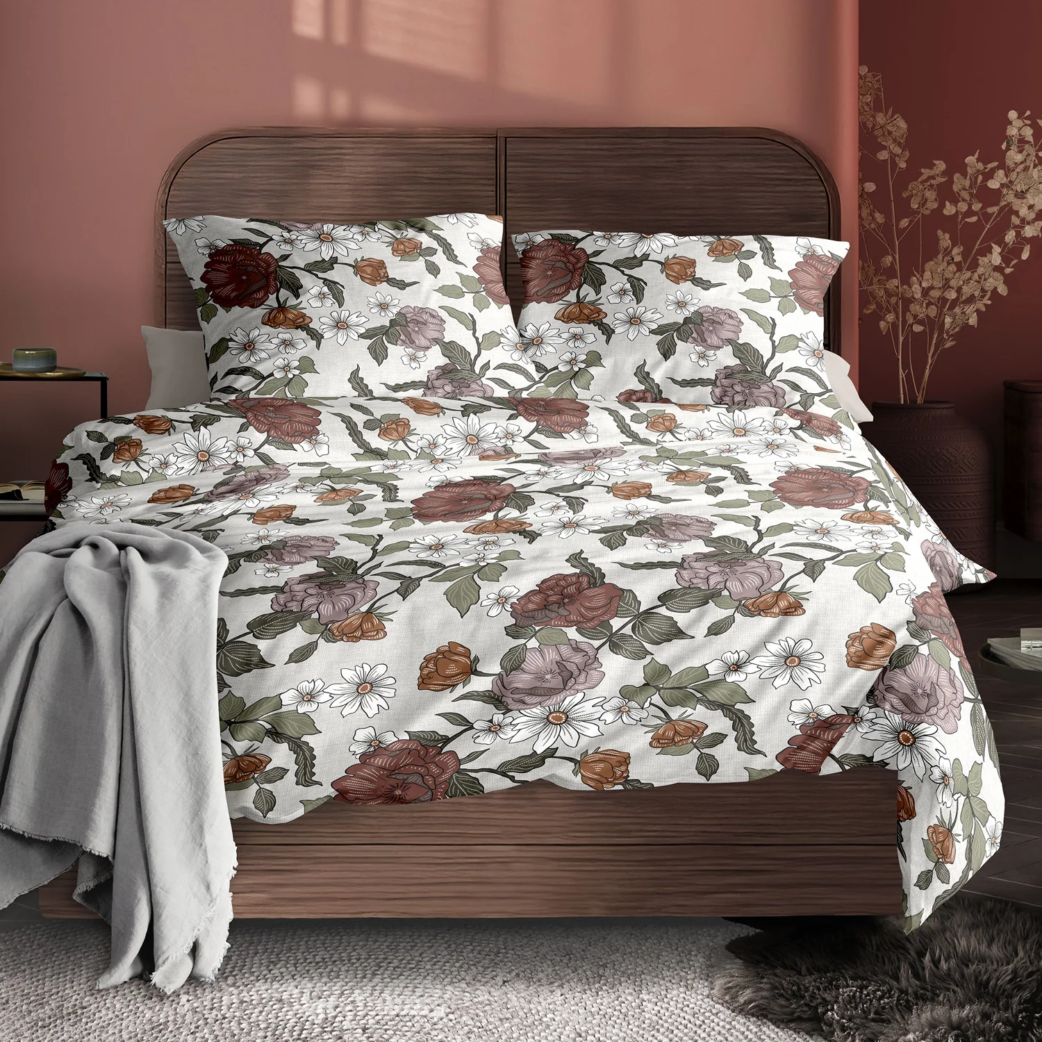 Irisette Mako Satin Bettwäsche Wave 8625-50 Blumen Greige Grün 135x200 günstig online kaufen