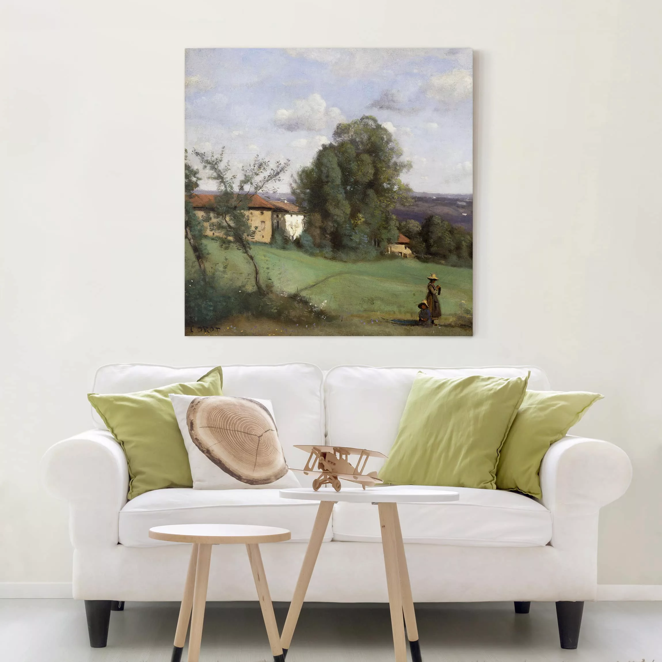 Leinwandbild Kunstdruck - Quadrat Jean-Baptiste Camille Corot - Ein Bauernh günstig online kaufen