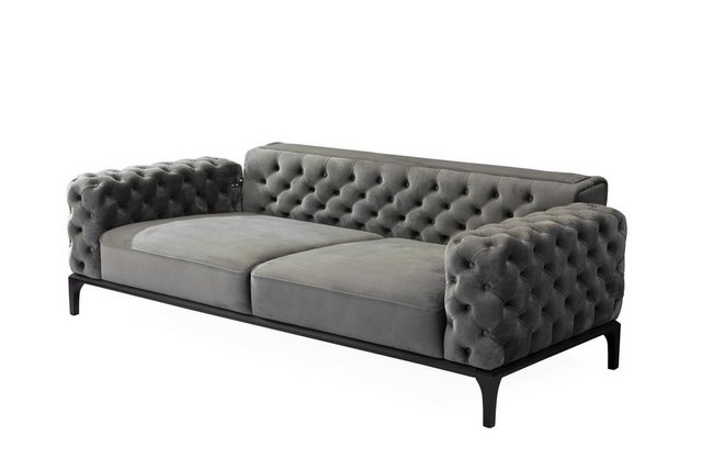 Xlmoebel Sofa Neues Chesterfield Wohnzimmer-Sofa aus grauem Stoff für drei günstig online kaufen